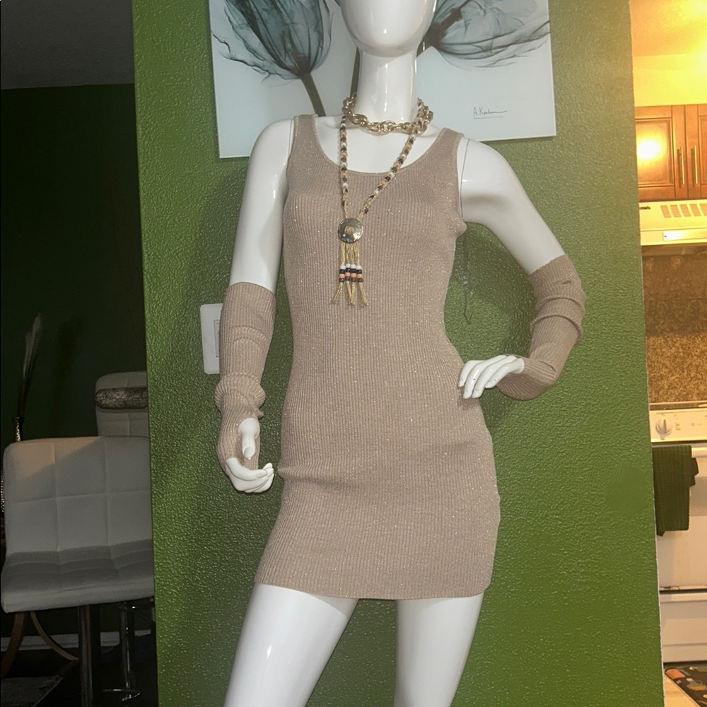 Almost Famous Tan optional Long Sleeve Dress. Winter don’t care!!offer!! - Picture 7 of 8